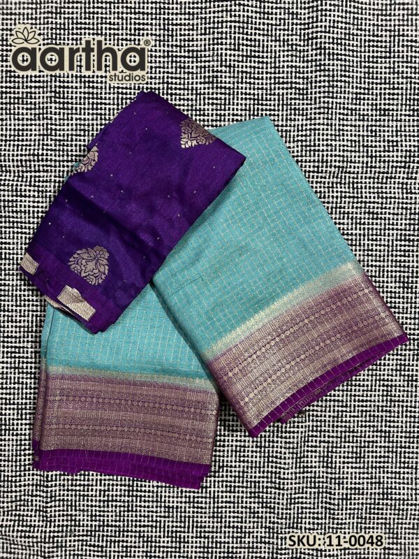 Elegant Semi Mysore Crape Silk Saree with Checkered Pattern