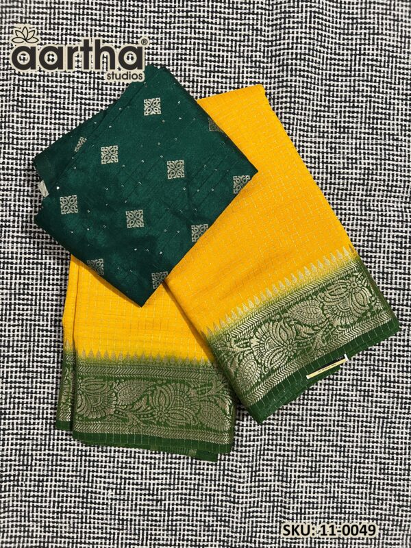 Elegant Semi Mysore Crape Silk Saree with Checkered Pattern