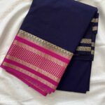 Navy Blue with Rani Pink Crape Big Border