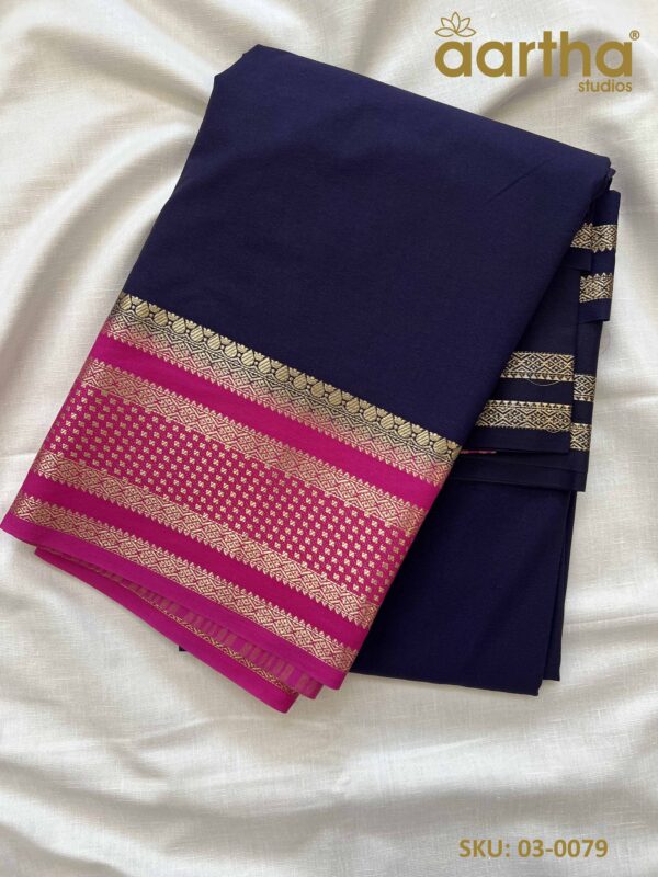 Navy Blue with Rani Pink Crape Big Border