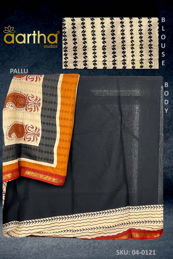 Black Chanderi Cotton Saree