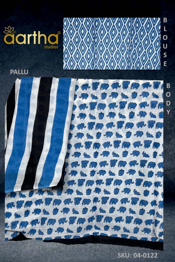 Blue White Mulmul Saree