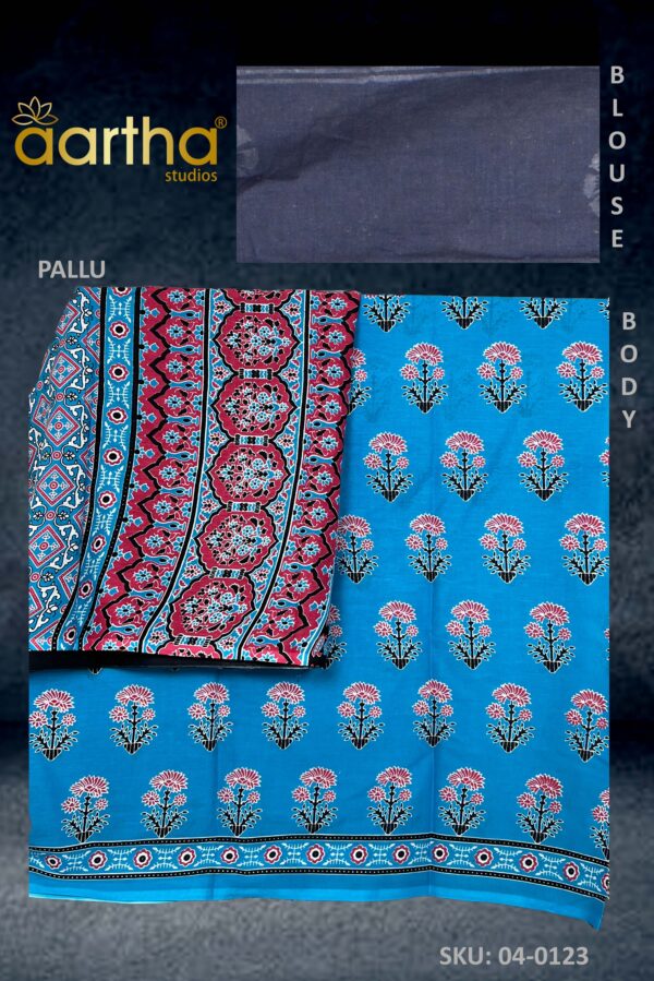 Blue Mulmul Cotton Saree