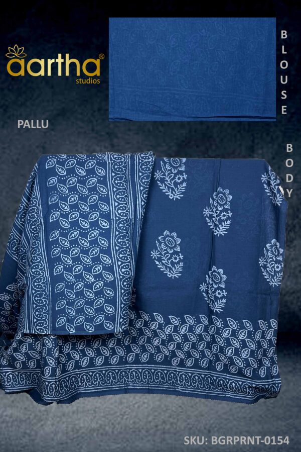 Blue Mulmul Cotton Saree with Floral Prints