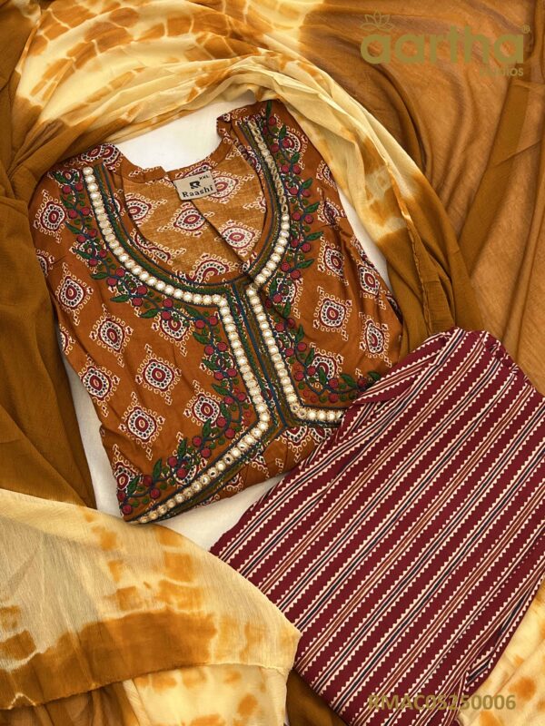 Alia Cut Cotton Set with Chiffon Dupatta