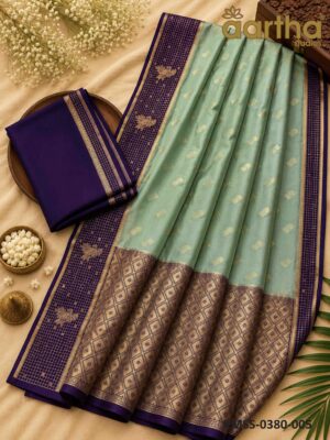 Raw Mango Silk Sarees Checks Border