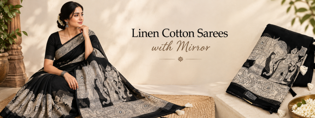 Linen Cotton Sarees with Mirror