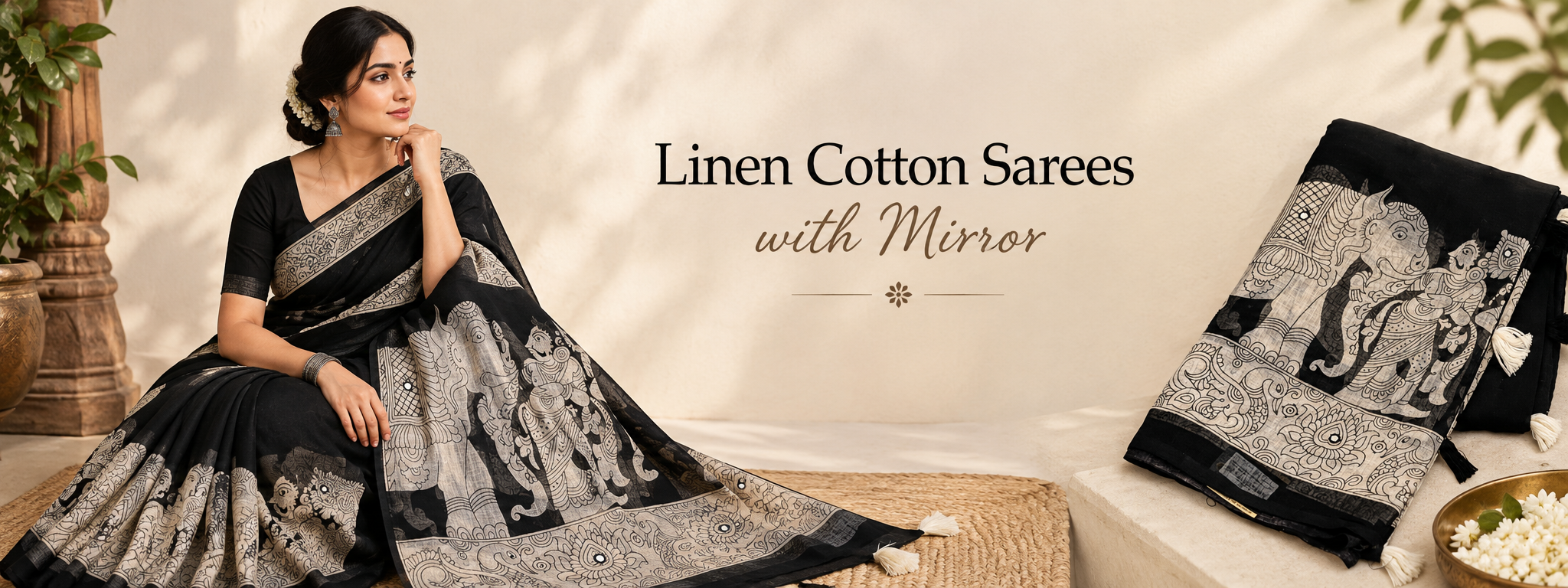 Linen Cotton Sarees with Mirror